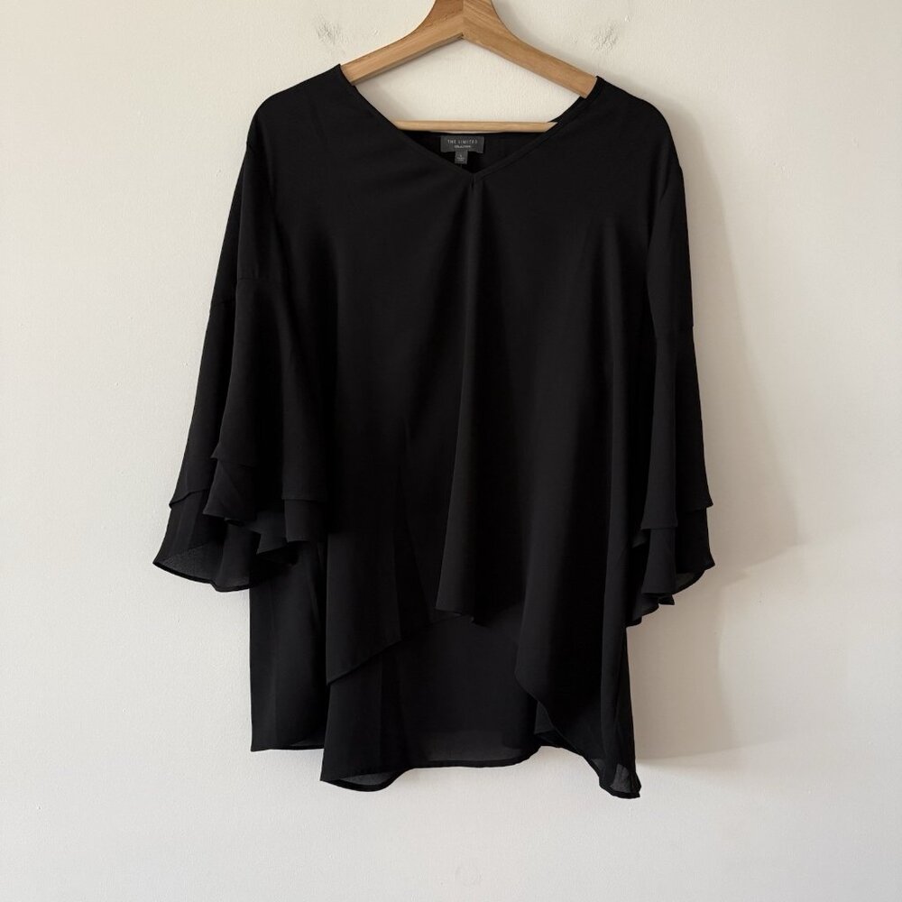 The Limited Collection 2 Piece Chiffon Blouse Sz L Bell Sleeves Black Sheer NWT‎